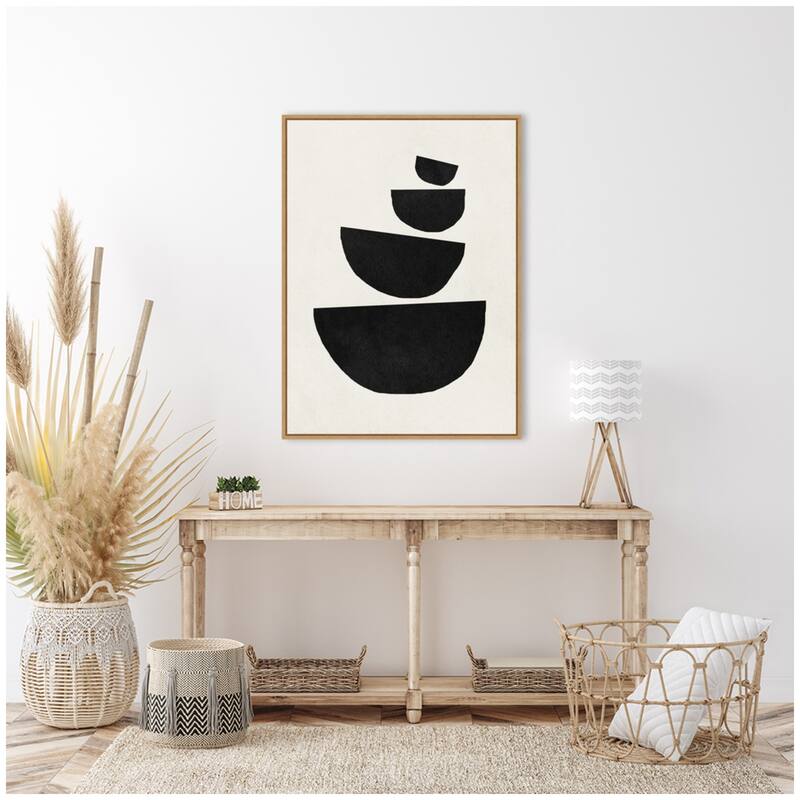 Kate and Laurel Sylvie Black Geometric Abstract 1 Framed Canvas by July Art Prints