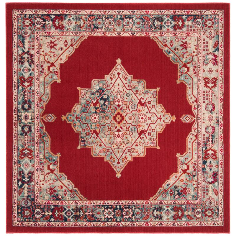 SAFAVIEH Merlot Azalee Boho Oriental Rug - 6' Square - Red/Aqua