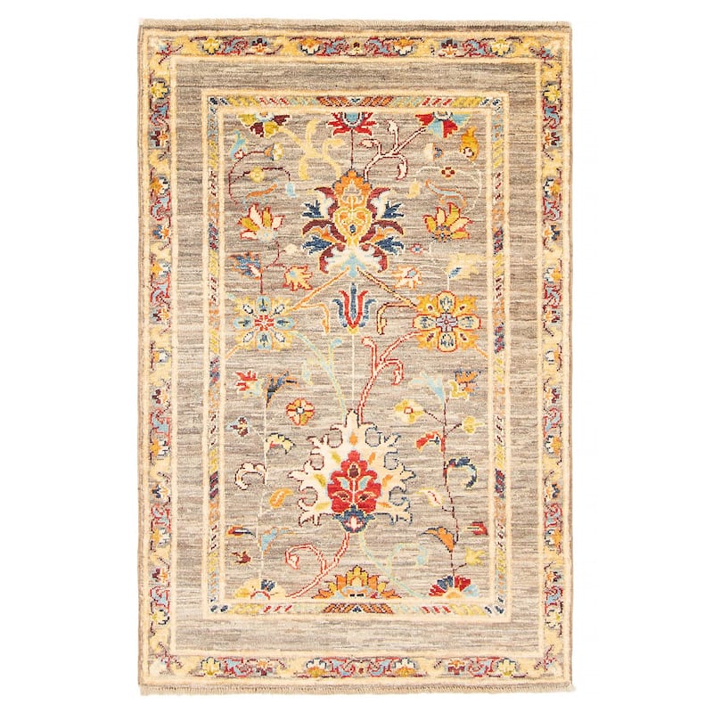 ECARPETGALLERY Hand-knotted Uzbek Ghazni Grey Wool Rug - 2'8 x 4'0 - Grey - 2'8 x 4'0