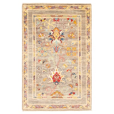 ECARPETGALLERY Hand-knotted Uzbek Ghazni Grey Wool Rug - 2'8 x 4'0