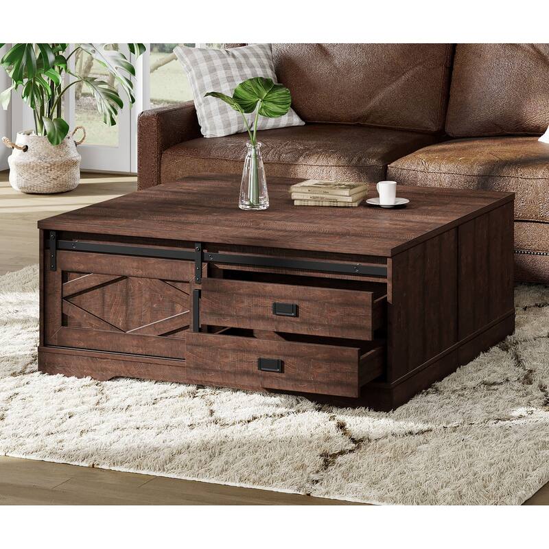 WAMPAT Rustic 2 in 1 Center Table with Hidden Storage Compartment