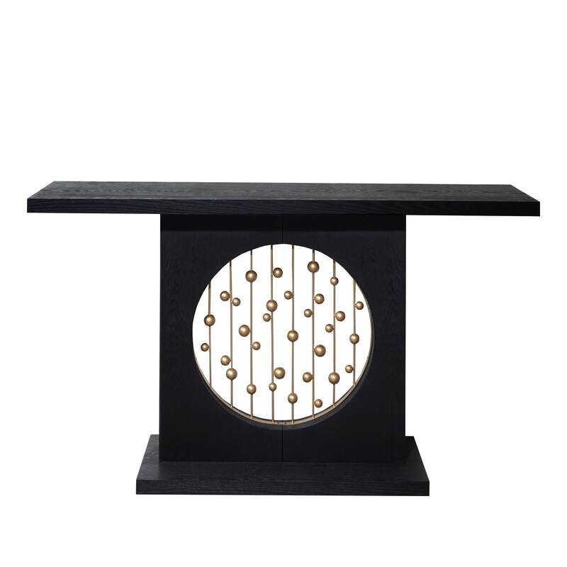 Modern Narrow Living Room Console Table with Round Gold Accent, 56" Wood Decorative Entryway Sofa Table for Entrance, Hallway - Black