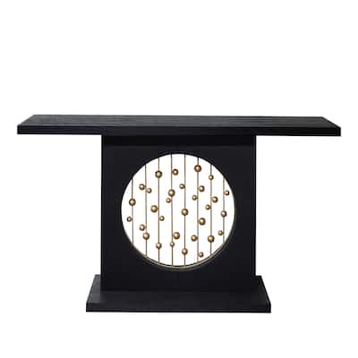 Modern Narrow Living Room Console Table with Round Gold Accent, 56" Wood Decorative Entryway Sofa Table for Entrance, Hallway