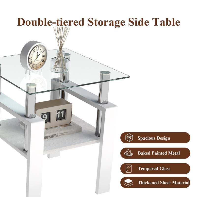 Set of 2 Modern Tempered Glass Tea Table,Tempered Glass Tabletop with MDF Layer,Coffee Table