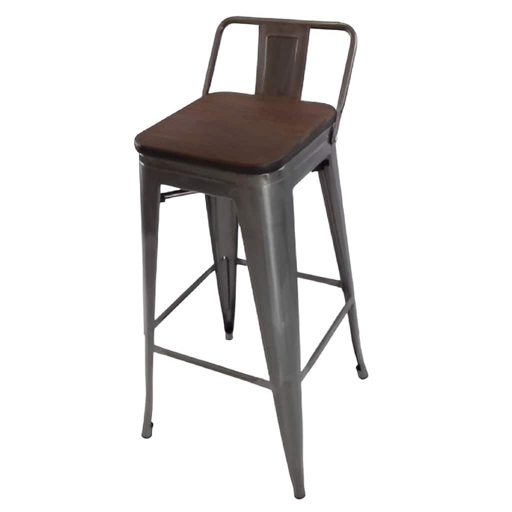 Metal Barstool with Backrest, Wood Seat Natural Set of 4