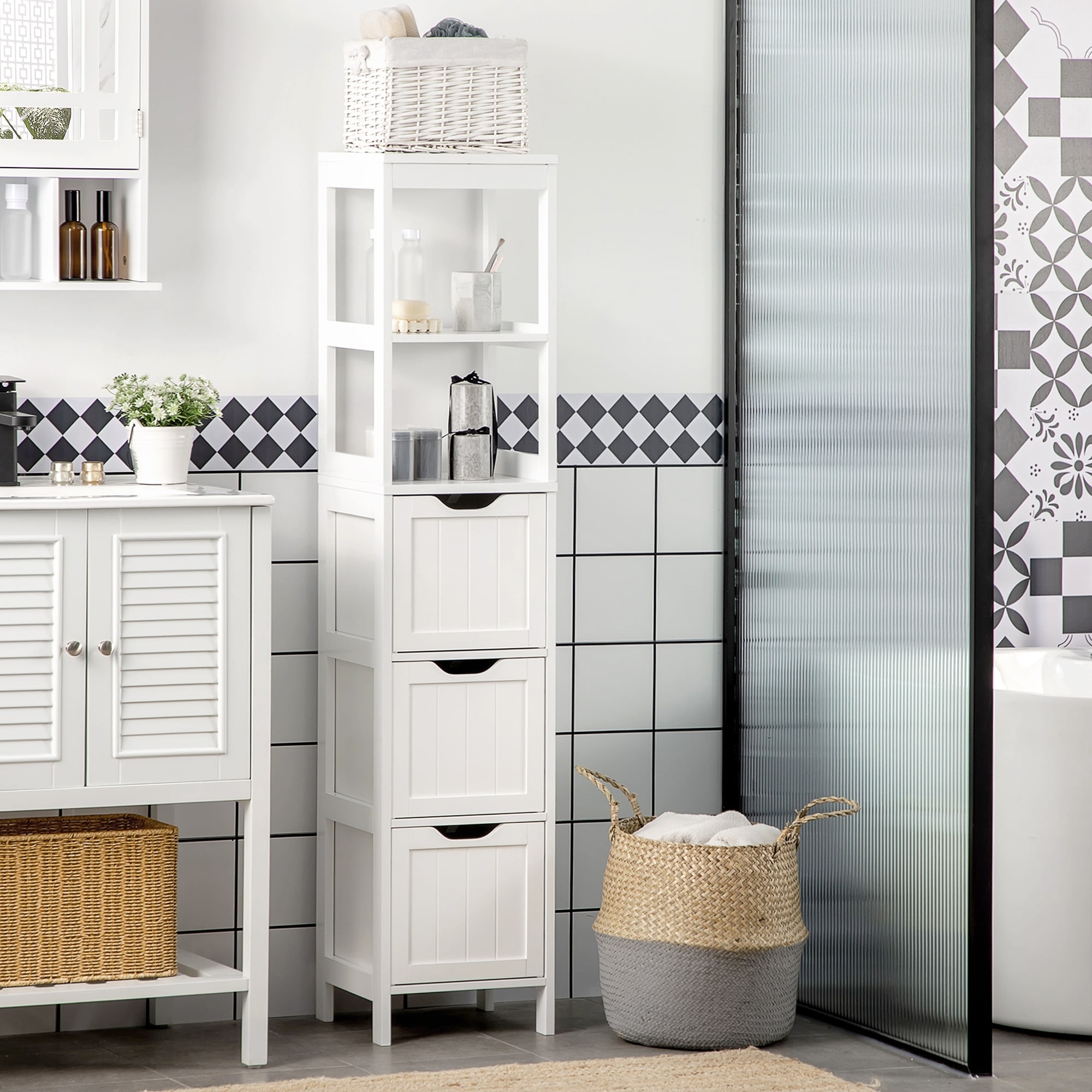 kleankin Modern Bathroom Floor Cabinet, Free Standing Linen