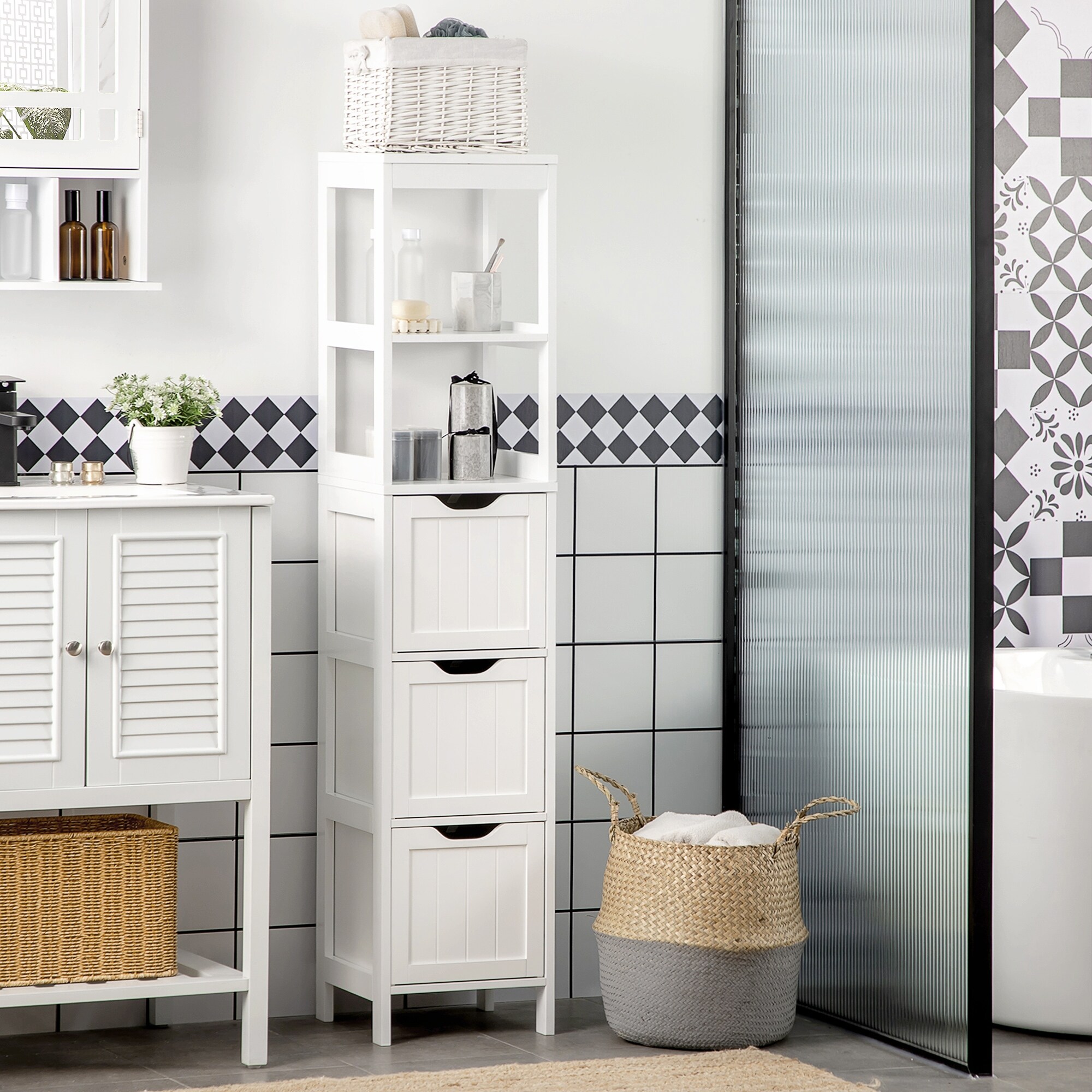 Narrow clearance bathroom stand