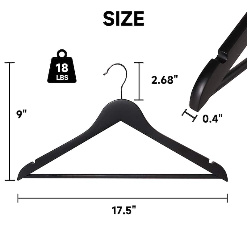 BP4U Premium Solid Wood Hangers with Non-Slip Trouser Bar, Heavy-Duty Suit Coat Wooden Hangers for Jackets, Shirts, and Dresses