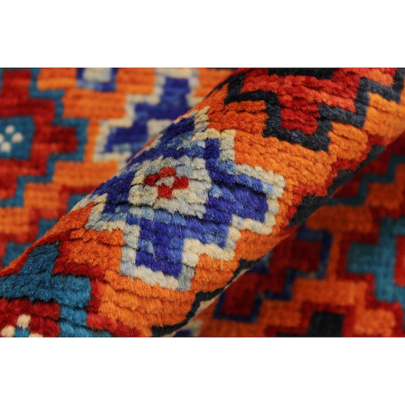 Tribal Balochi Hanna Orange/Black Hand Knotted Wool Rug - 5'1'' x 6'8''