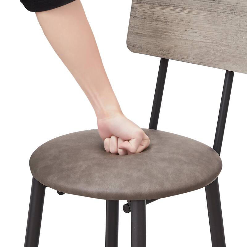 Round Bar Stool Set with Backrest and Shelf - Upholstered