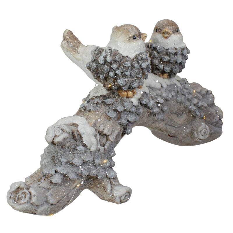 18" LED Lighted Rustic Glittered Birds on a Snowy Log Christmas Decoration