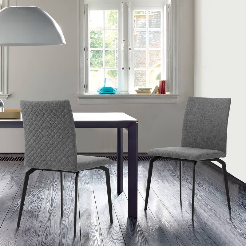 Set of 2 Modern Upholstered Dining Chairs with Metal Legs - Grey