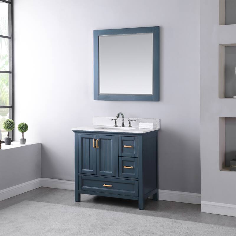 Altair Isla Single Bathroom Vanity Set and Aosta White Countertop with Mirror