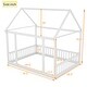 preview thumbnail 8 of 25, Wooden Floor Bed with House Roof Frame and Safety Guardrails,Twin/Full Size