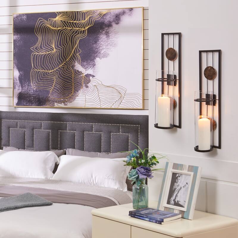 Medallions Wall Sconce Candle Holders - 20" - Patina Finish - Set of 2 - Bronze