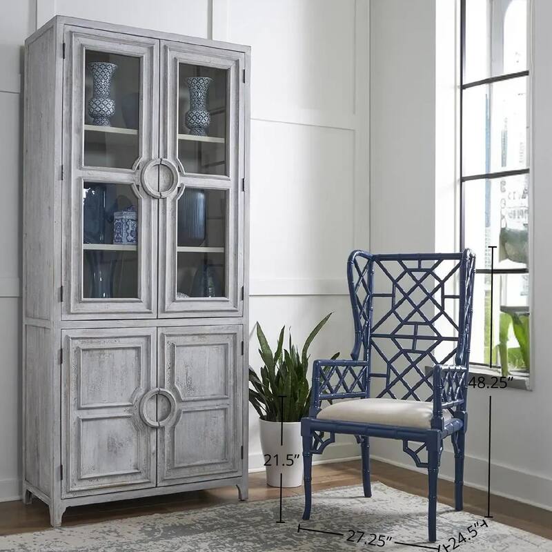 Regency Wingback Mahogany Dining Chair, Blue