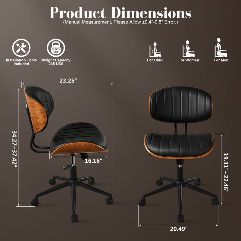 HOOOWOOO Modern Ergonomic Adjustable PU Curved Office Chair