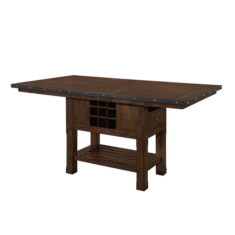Lsy 60-78 Inch Counter Table, Extendable, Wine Rack and Drawers, Brown Wood