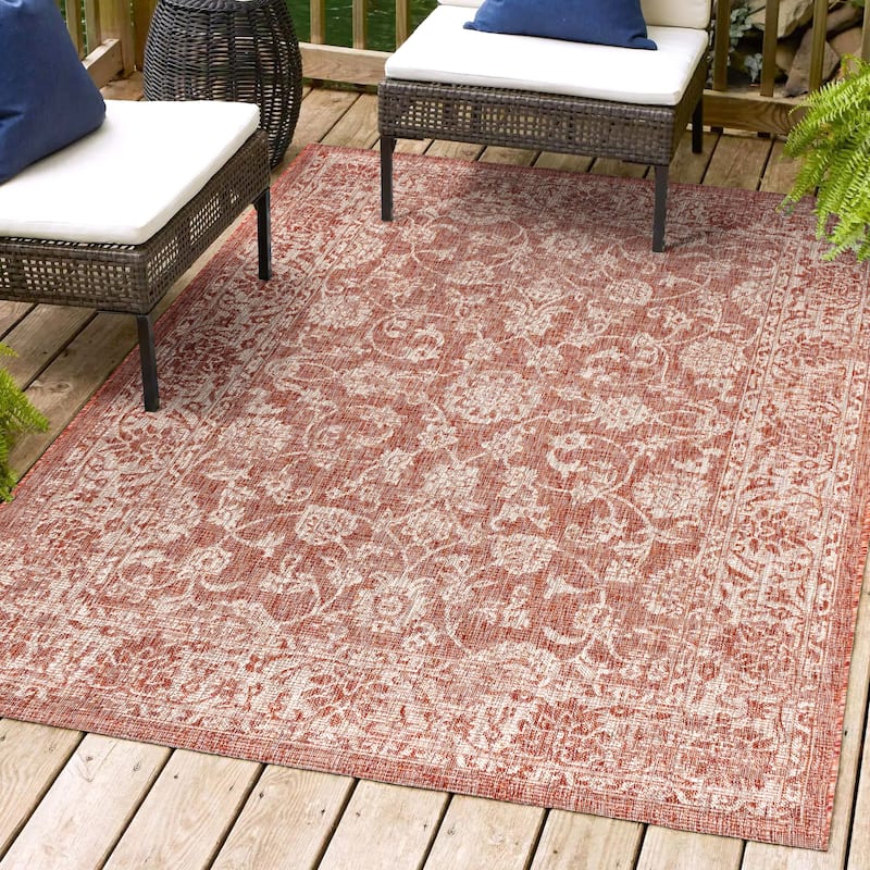 JONATHAN Y Sinjuri Bohemian Textured Weave Floral Indoor/Outdoor Area Rug