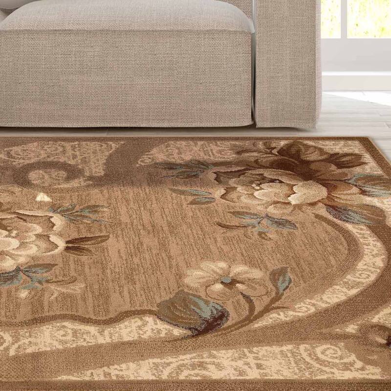 Superior Traditional Floral Border Power-Loomed Indoor Area Rug