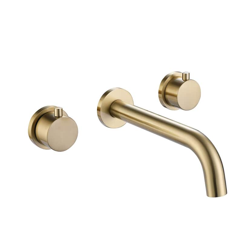 8 in W*8.23 D Solid Brass 2-Handle Wall Mounted Bathroom Sink Faucet - Brushed Gold