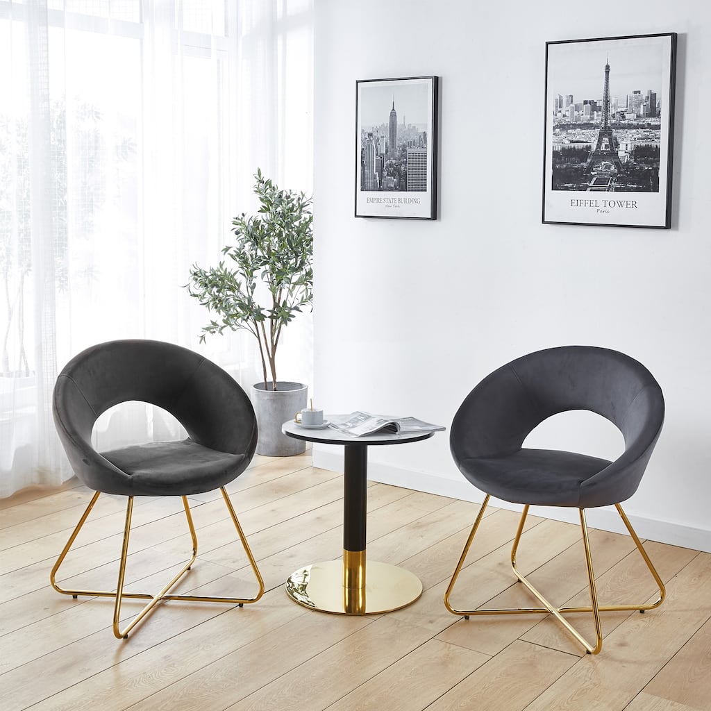 Accent Velvet Chairs Set of 2 Dining Chairs Single Sofa Arm Chair Living Room Furniture Lounge Chairs with Metal Frame Legs