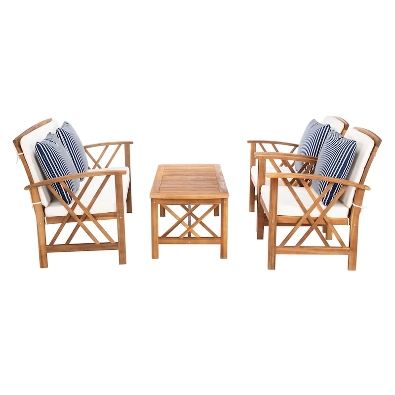 SAFAVIEH Outdoor Fontana 4-piece Acacia Wood Patio Conversation Set