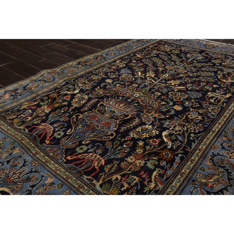 Kaszan Traditional Pictorial 200 KPSI 4'6''x7'1'' Hand Knotted Wool Navy Rug - 4' 6'' x 7' 1''