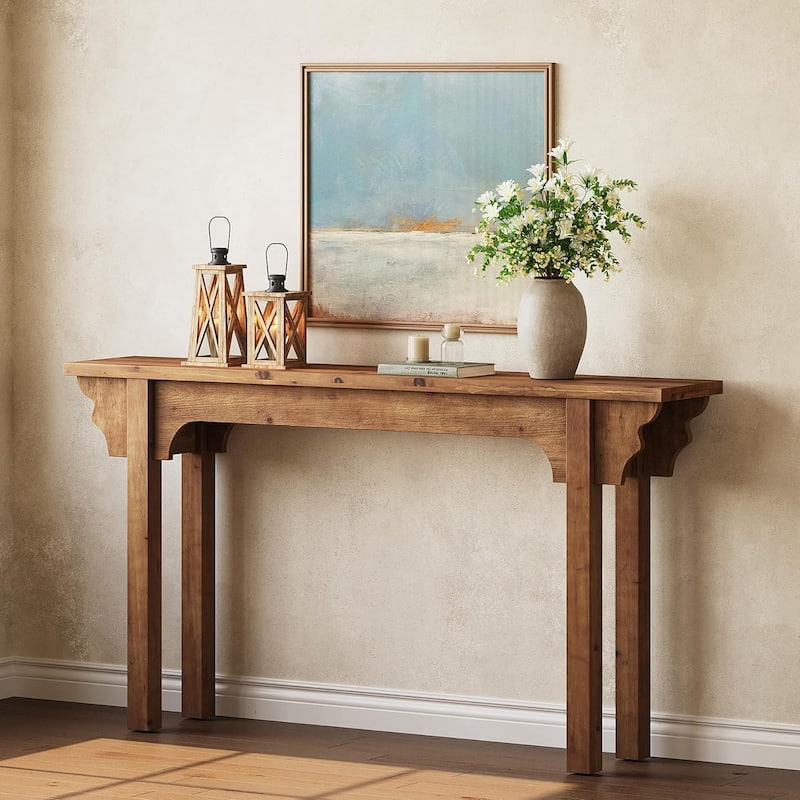 63" Solid Wood Entryway Table, Mid-Century Modern Console Table