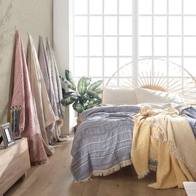 OrganicClub Super Soft Cotton 3-ply Reversible Throw Bedspread - Queen