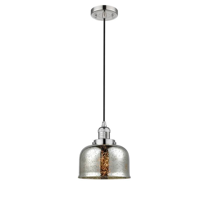Innovations Lighting Large Bell 8" Wide Mini Pendant - Cord Suspension - Polished Nickel / Silver Mercury