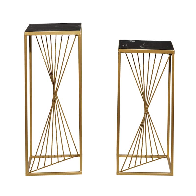 Metal Geometric Pedestal Table - Set of 2 Gold - Roche River Decor - 12"Wx12"Lx30"H