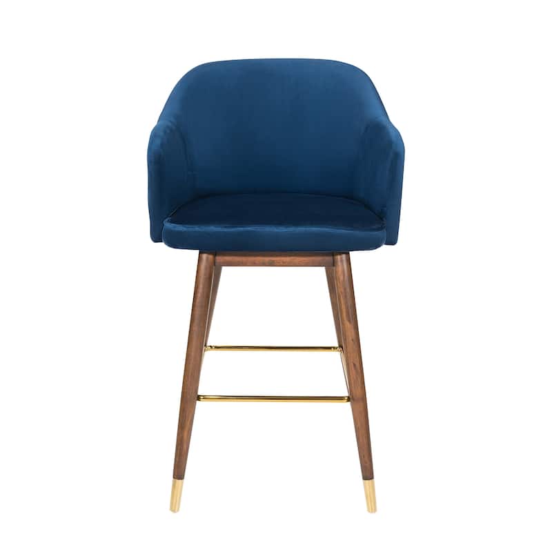 Porthos Home Orla Velvet Upholstered Bar Stools with Rubberwood Legs, Set of 2
