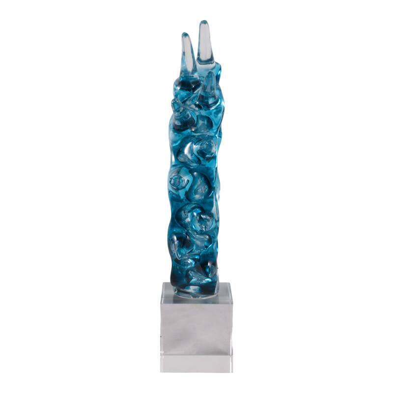 Glass Sculpture Abstract Spiral Crystal Base Modern Accent - 15" Blue - 11.5" x 3.25" x 15"