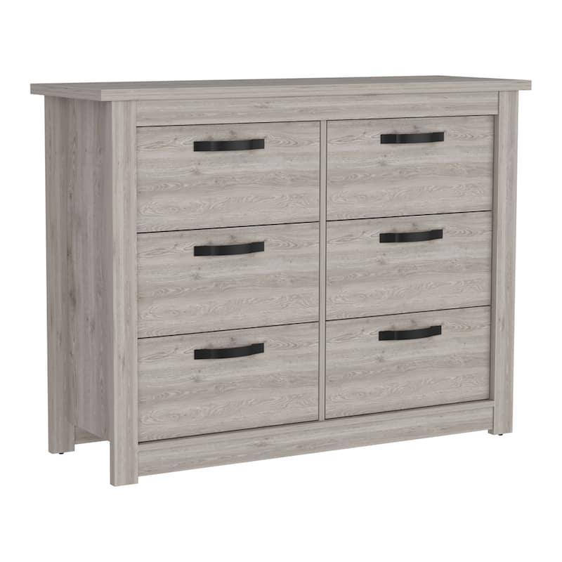 6 Drawer Double Dresser for Living Room ,Apartment, Bedroom, Light Gray