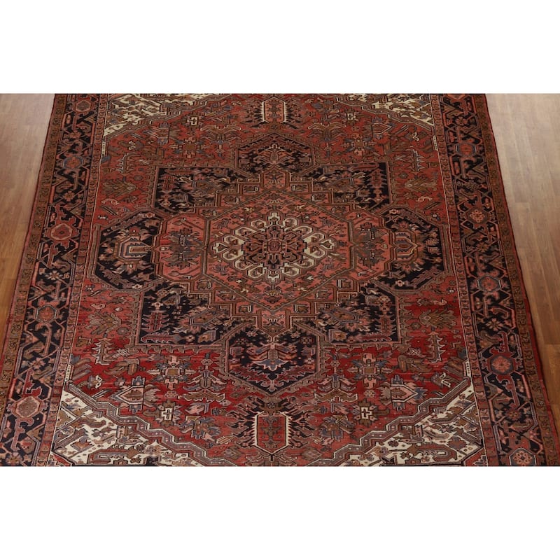 Hand Knotted Oriental 100% Wool Carpet Traditional Medallion Red Heriz Area Rug - 12' 9'' X 10' 0''