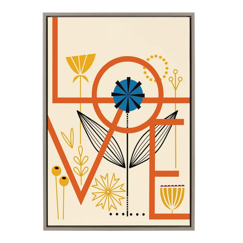 Kate and Laurel Sylvie Love Framed Canvas by Amber Leaders Designs - 23x33 - Plastic - Grey