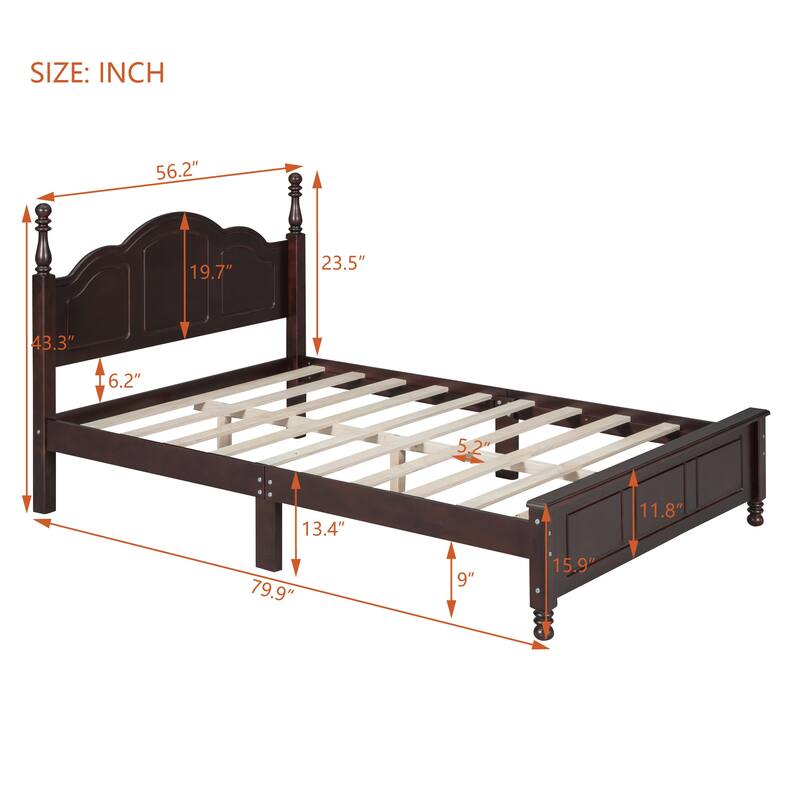 Wood Wave Headboard Bed Frame Platform Bed, Wooden Slat Support Low Profile Bed, No Box Spring Needed Panel Bed