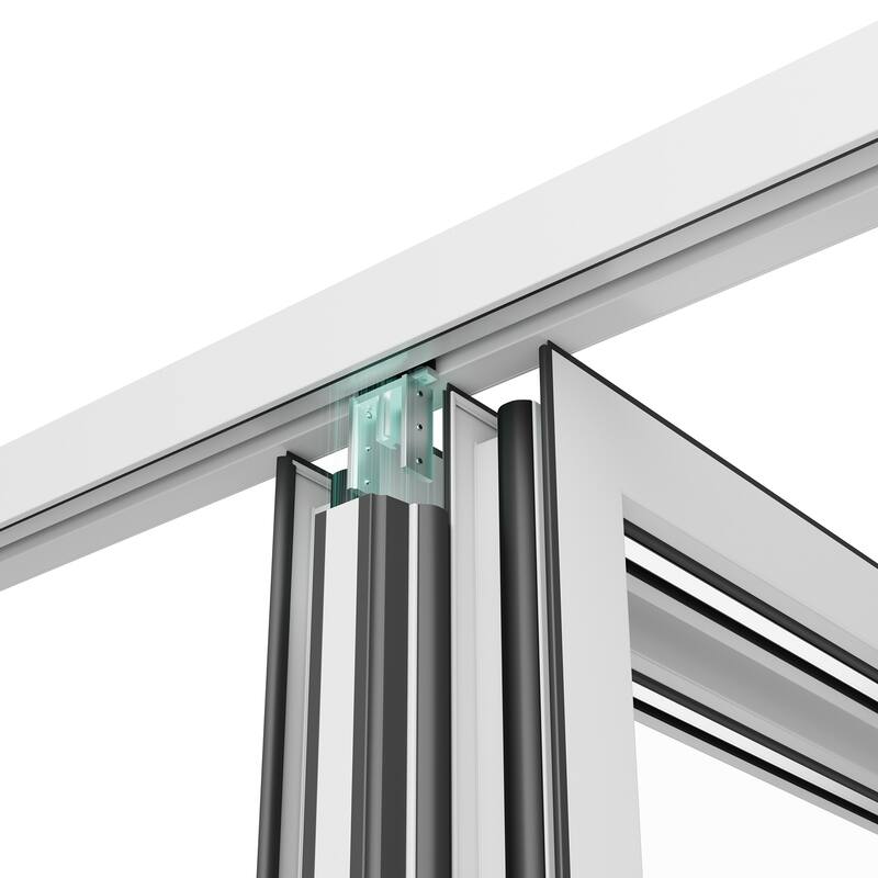 KaMic Elite-Fold 72" x 96" 2-Panel Aluminum Folding Door in White with Hidden Hinges & Rollers, Folded Out From Right To Left