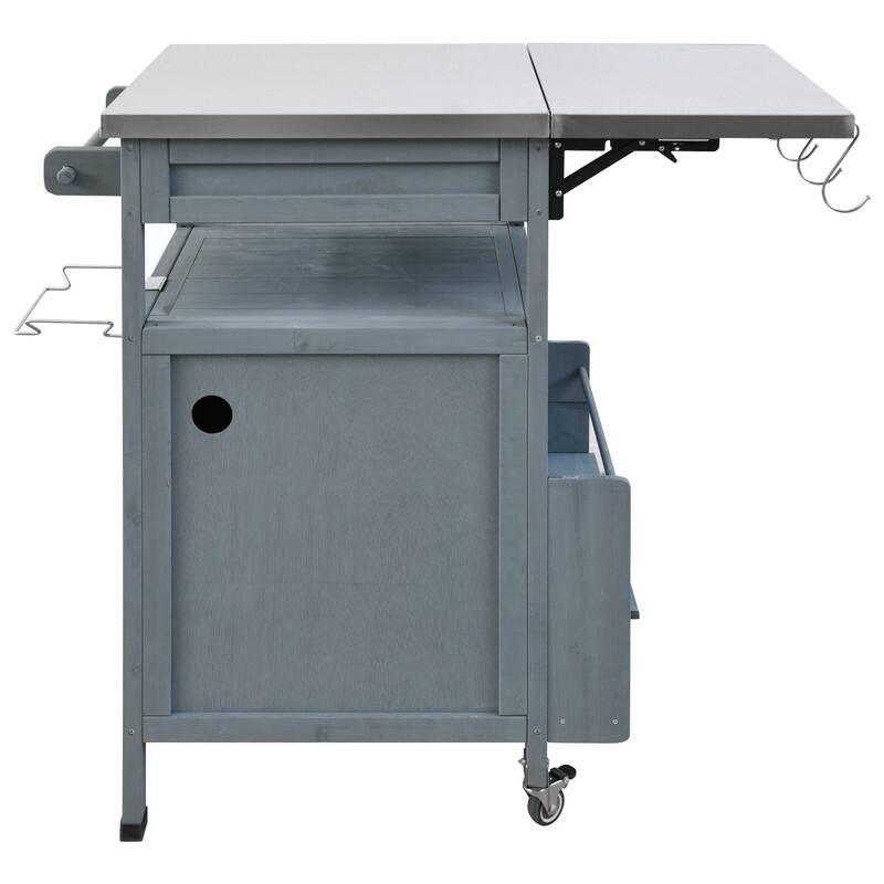 40.5" Outdoor Grill Cart with Stainless Steel Top Removable Shelf and Drop Leaf Design for Easy Storage