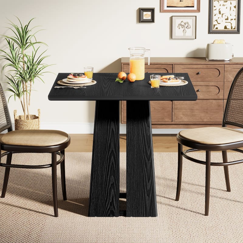 31.5" Rustic Wooden Square Dining Table with Pedestal Base - 31.5 Inch - Black