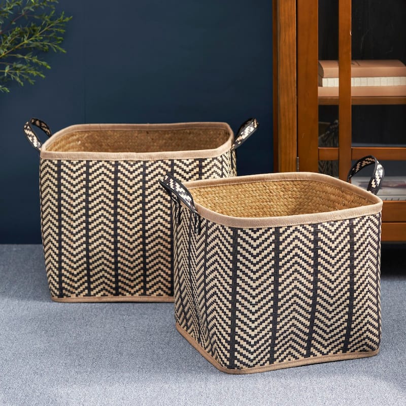 Isidore Round Water Hyacinth Seagrass Woven Basket for Home Storage