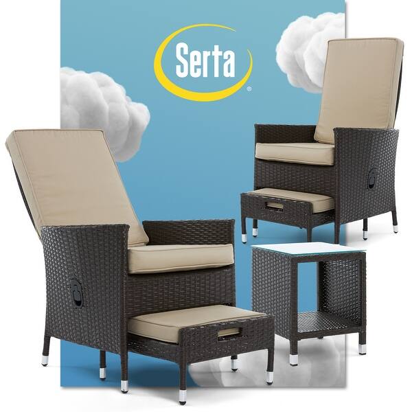 Shop Serta Laguna 5 Piece Outdoor Patio Furniture Reclining Set Brown Wicker With Beige Cushions Overstock 25575647