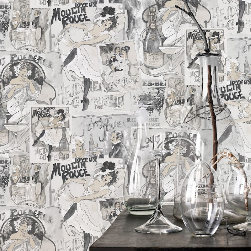 Galerie Wallcoverings Nostalgie Collection Champagne Posters Non-woven Matte Wallpaper Roll