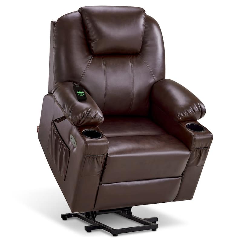 MCombo Large Power Lift Recliner Leather Chair with Massage, Heat, Cup Holders,Extended Footrest, Leather 7516