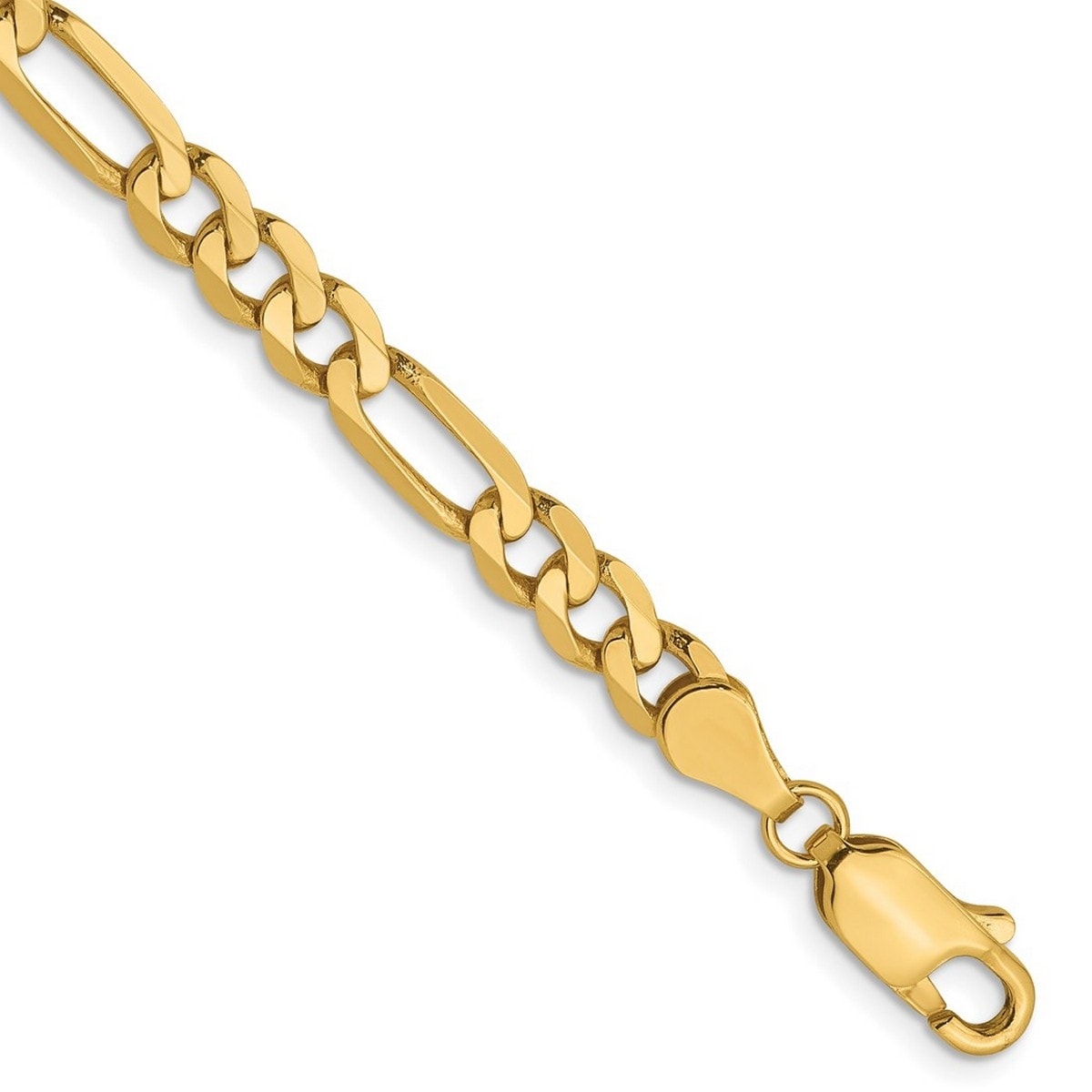 Curata 14k Yellow Gold Unisex 4.75mm Flat Figaro Chain Bracelet