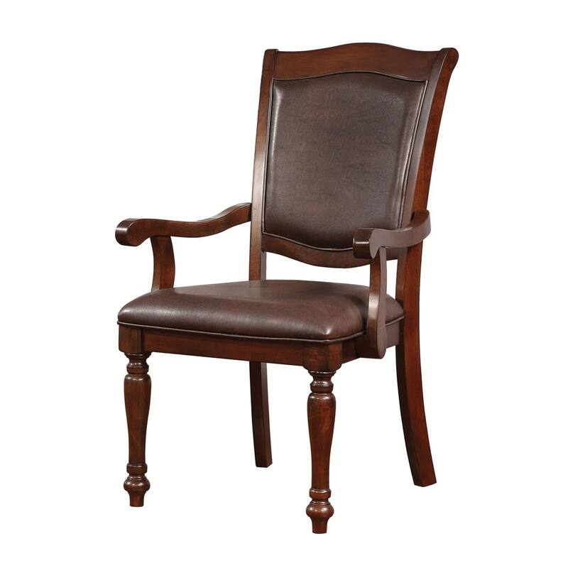 Veni 9pc Dining Table and Chair Set, Cherry Brown Wood, Faux Leather