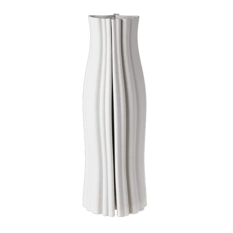 White 3D Printed Ceramic Vase Dia 6.2" Lg