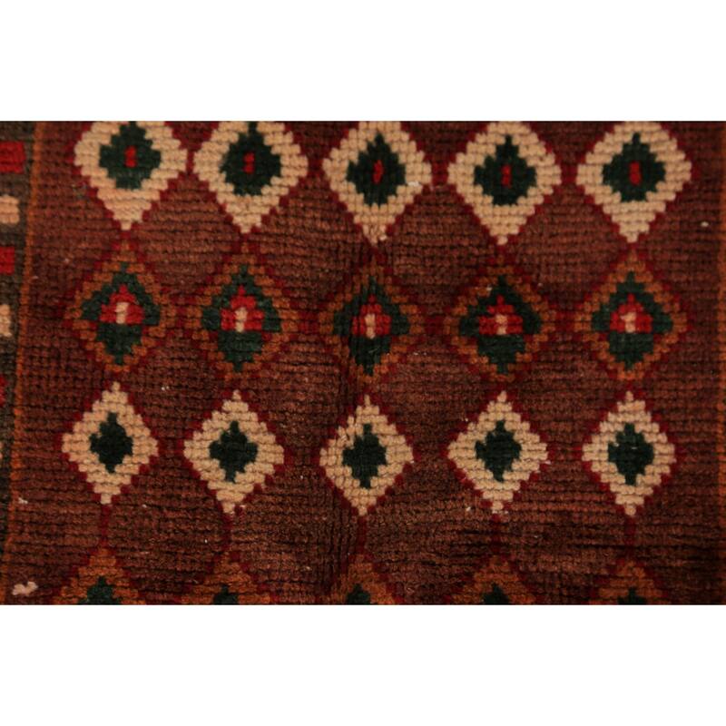 Red Geometric Bakhtiari Persian Vintage Rug Handmade Wool Carpet - 6'9" x 9'4"