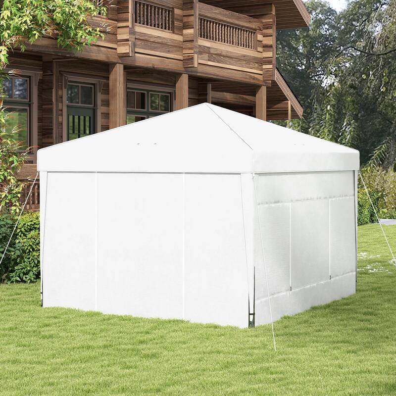 Outsunny 9.7' x 9.7' Pop Up Canopy with Sidewalls, Portable Canopy Tent with 2 Mesh Windows, Reflective Strips